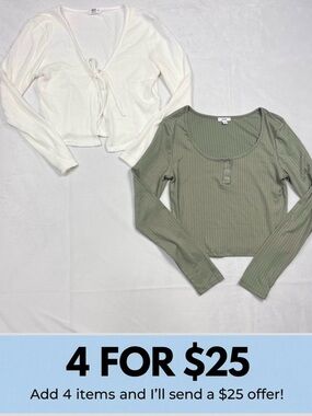 Ardene Ribbed Long Sleeve Olive Henley & White Wrap Tie Cardigan Size Medium